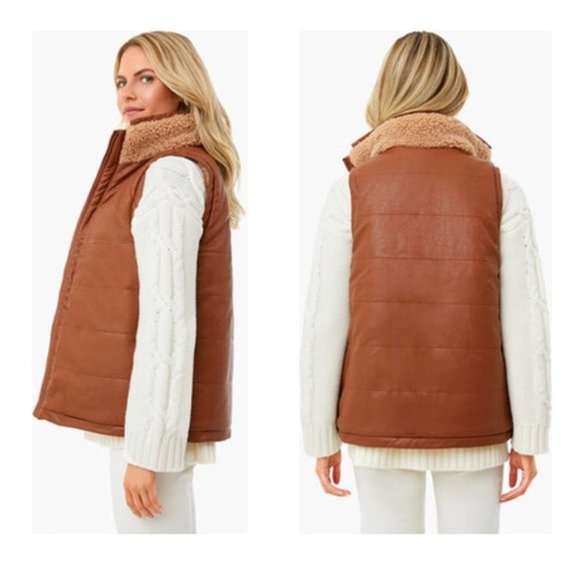 Tuckernuck NEW Reversible Brown Leather and Shearling Sherpa Beckham Vest Size L - Picture 3 of 10